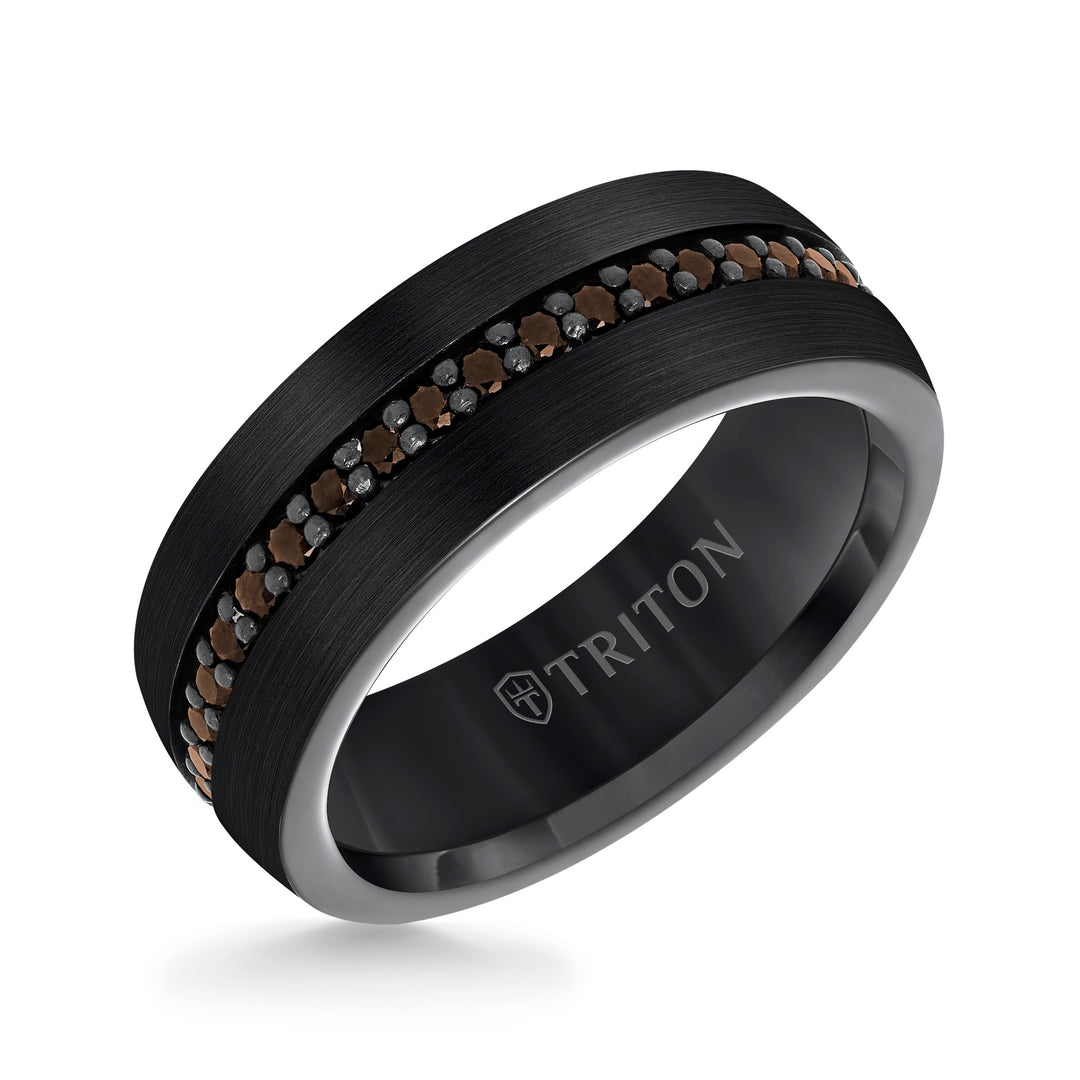 22-5733QBC100-G.00 - Goldman - 8MM Comfort Fit Black Tungsten All Around Smokey Quartz Sapphire Band