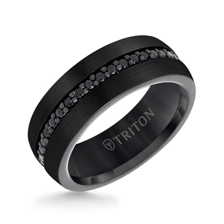 8MM Comfort Fit Black Tungsten All Around Black Sapphire Band