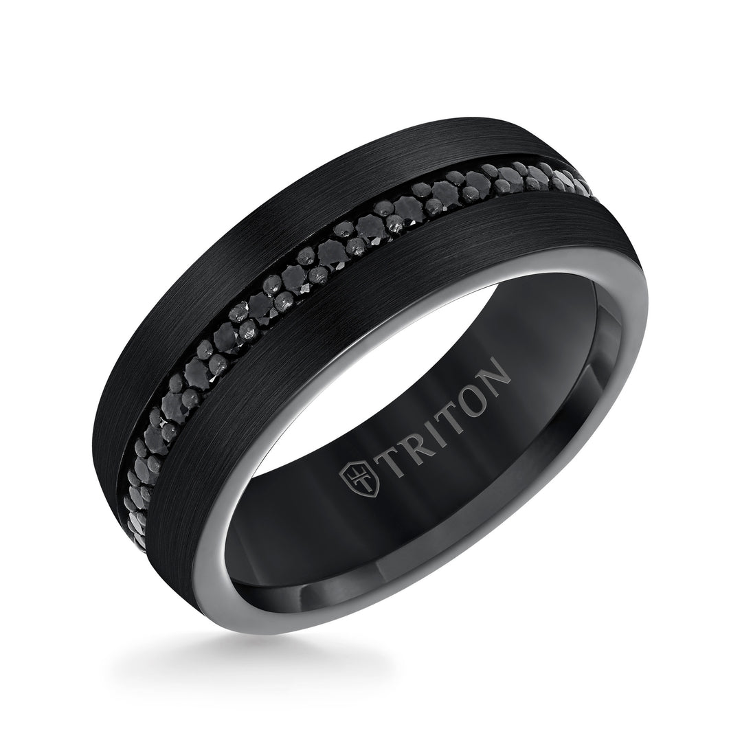 8MM Comfort Fit Black Tungsten All Around Black Sapphire Band