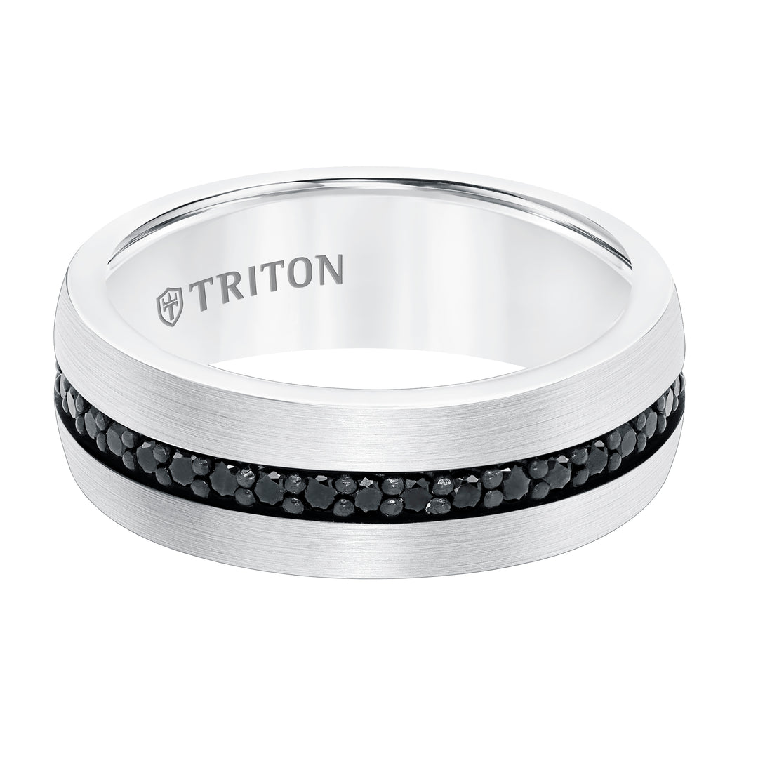8MM Comfort Fit Brown Tungsten All Around Black Sapphire Band