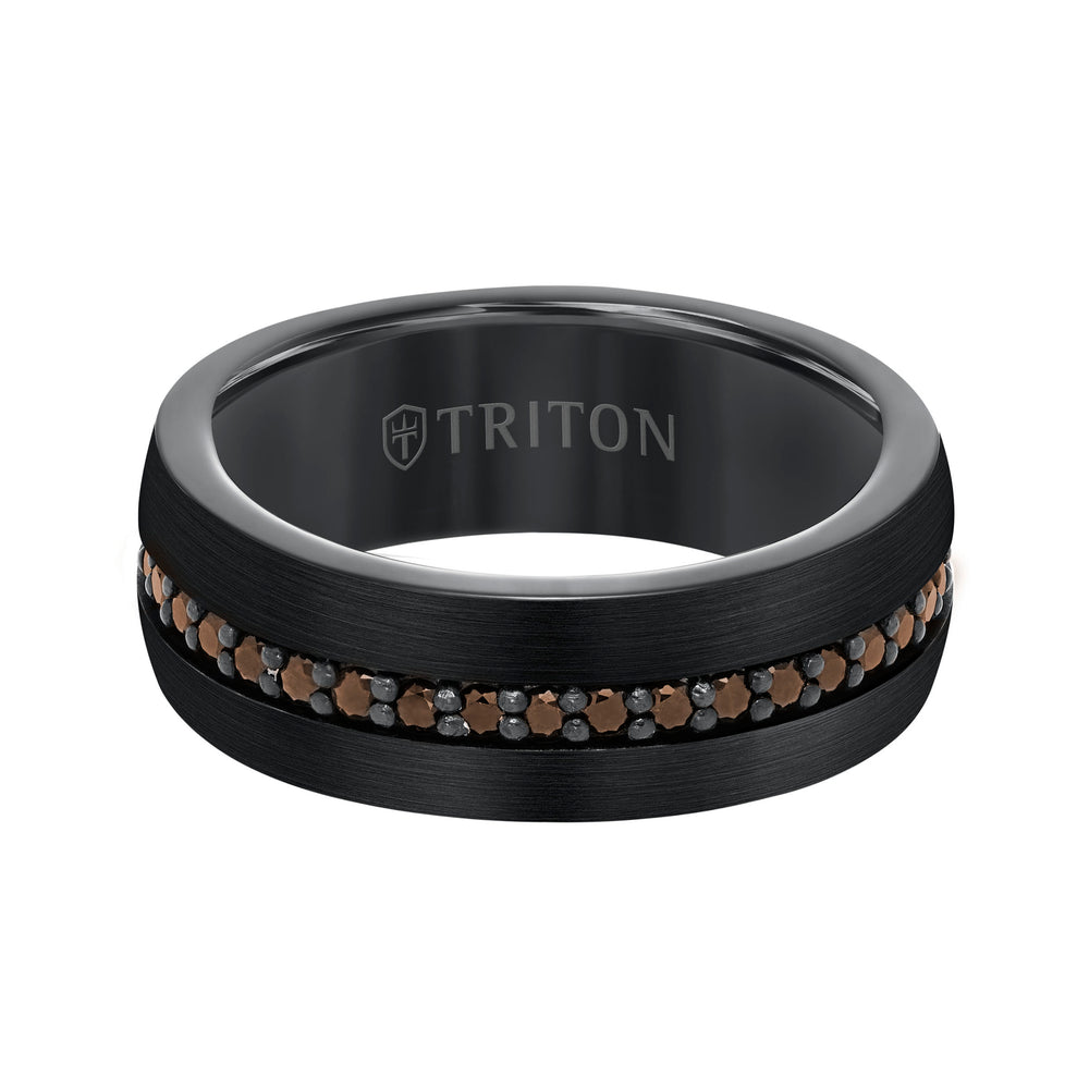 8MM Comfort Fit Black Tungsten All Around Smokey Quartz Sapphire Band
