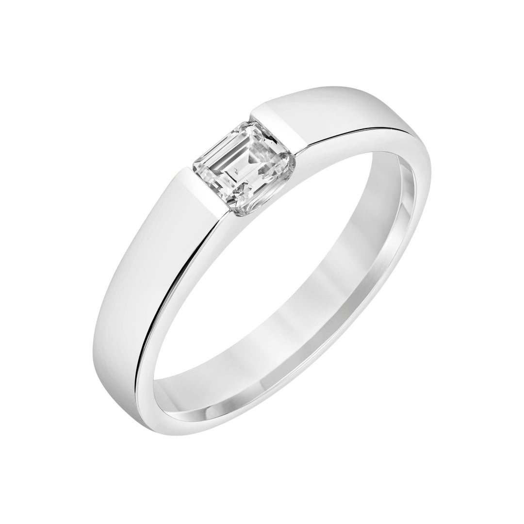 22-9152W-G.X0 - Goldman - 3.8mm Mens Modern Polished Band with East-West Emerald Lab-Grown Diamond