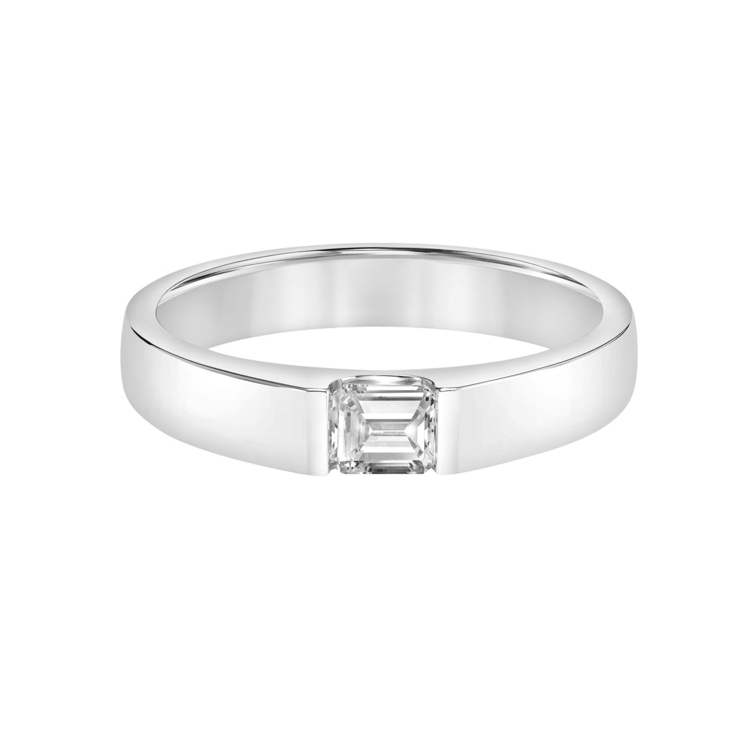 3.8mm Mens Modern Polished Band with East-West Emerald Lab-Grown Diamond