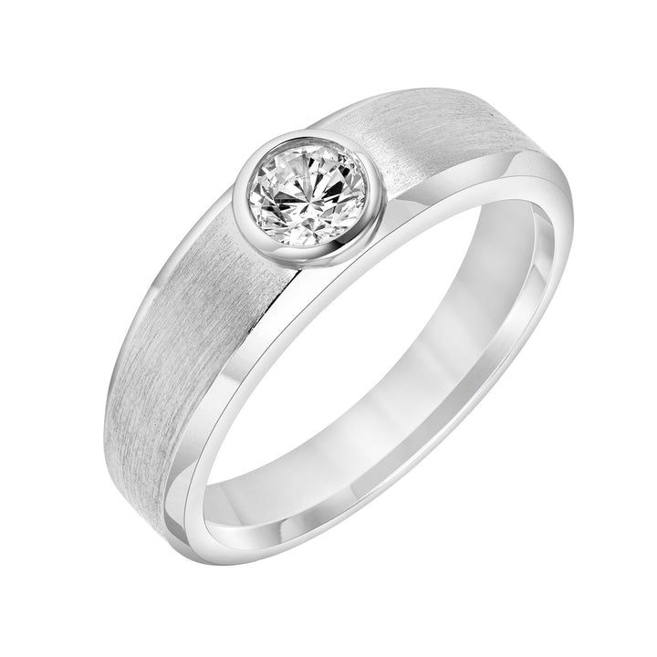 4mm Mens Modern Satin Band with Round Bezel Lab-Grown Diamond