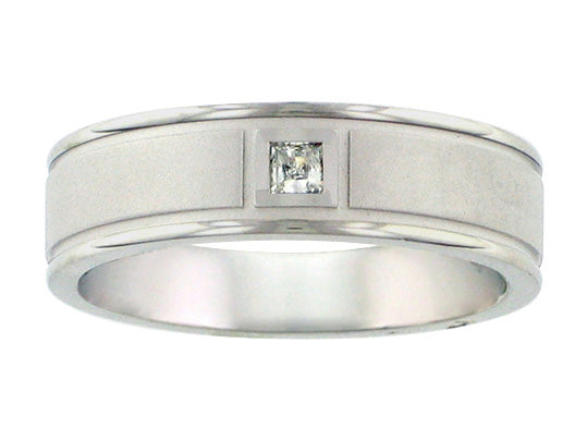 Comfort Fit, diamond wedding band with textured finish and rolled edges