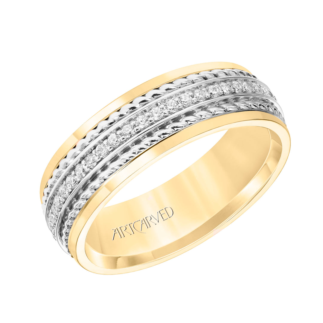 7MM Wedding Band with Polished Finish and Double Rope with Diamond Center Inlay Detail