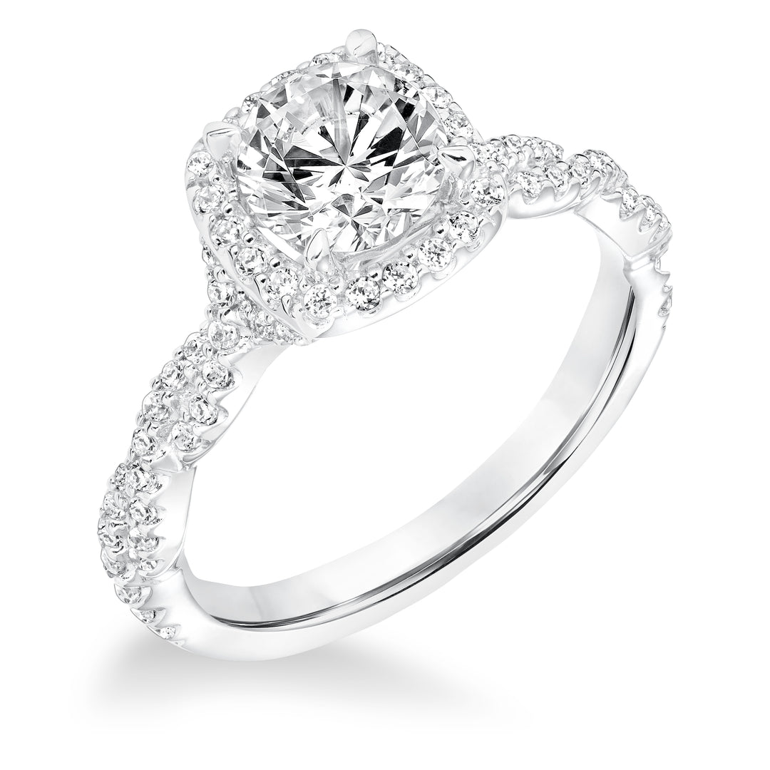 Contemporary Diamond Halo with Twisted Shank Engagement Ring.  Center Stone is not included.
