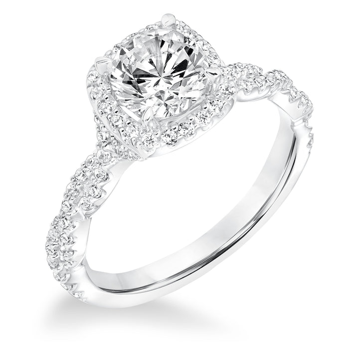 Contemporary Diamond Halo with Twisted Shank Engagement Ring.  Center Stone is not included.