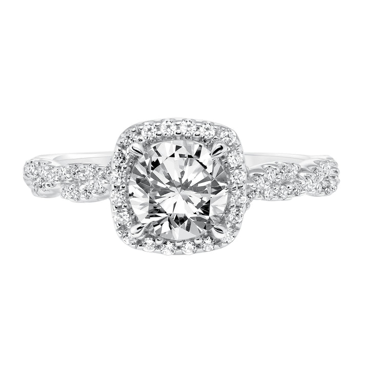 Contemporary Diamond Halo with Twisted Shank Engagement Ring.  Center Stone is not included.