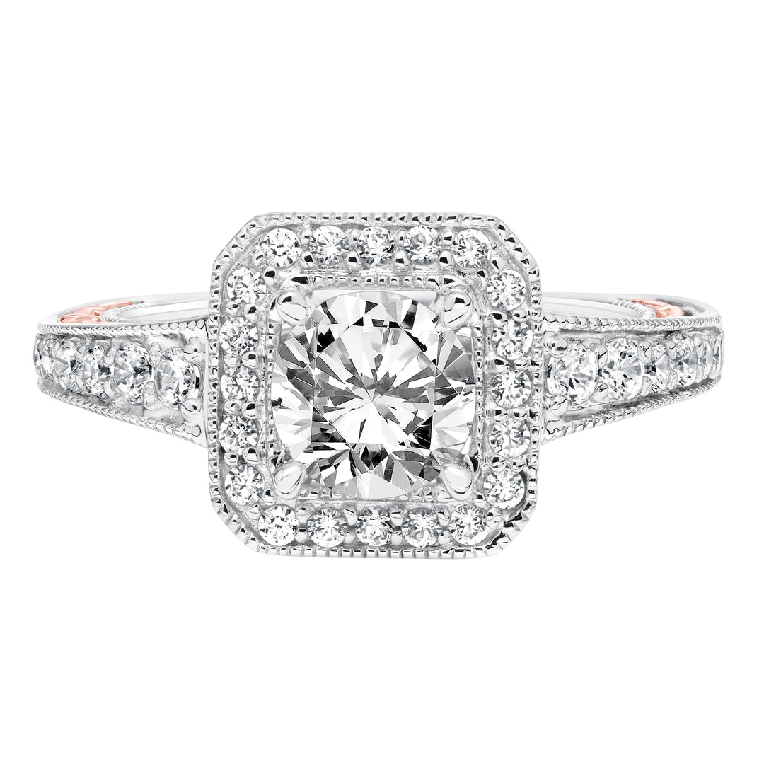 Diamond Halo with Filigree Accents and Milgrain Engagement Ring.  Center Stone is not included.