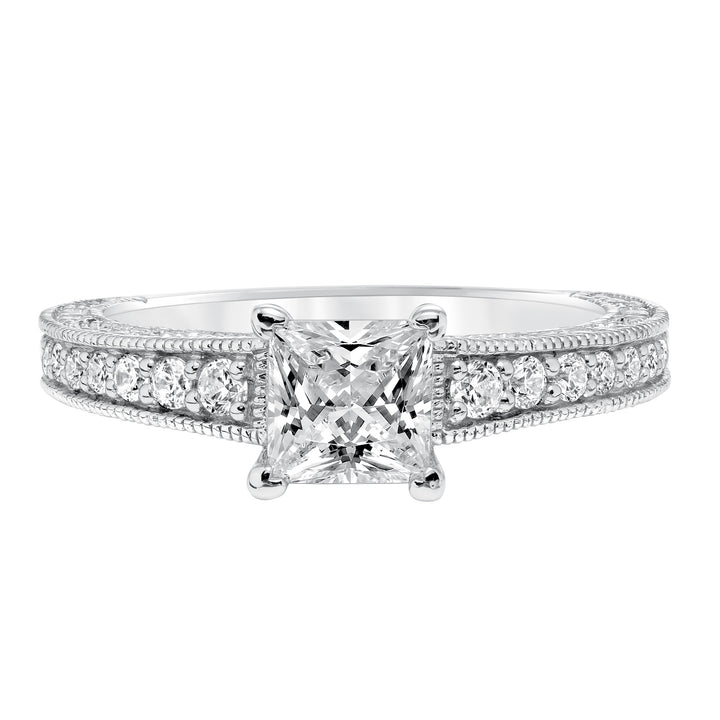 Vintage Diamond With Filigree Accents And Milgrain Engagement Ring.  Center Stone is not included.