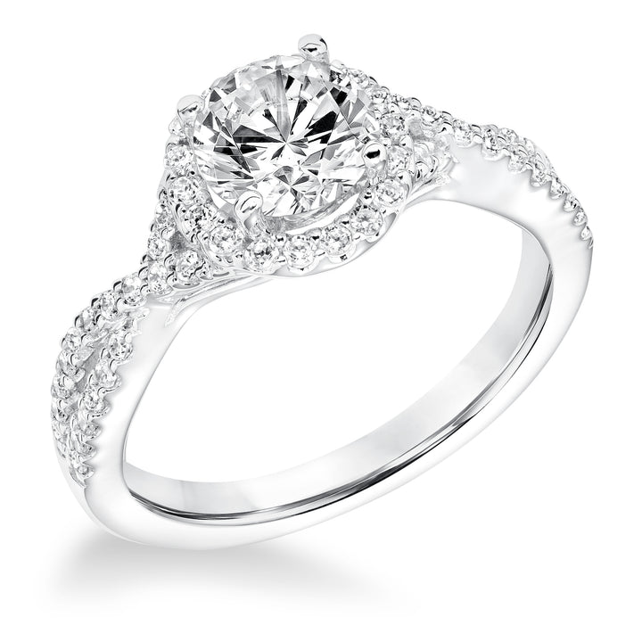 Contemporay Diamond Halo With Split Shank Engagement Ring.  Center Stone is not included.