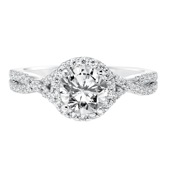 Contemporay Diamond Halo With Split Shank Engagement Ring.  Center Stone is not included.