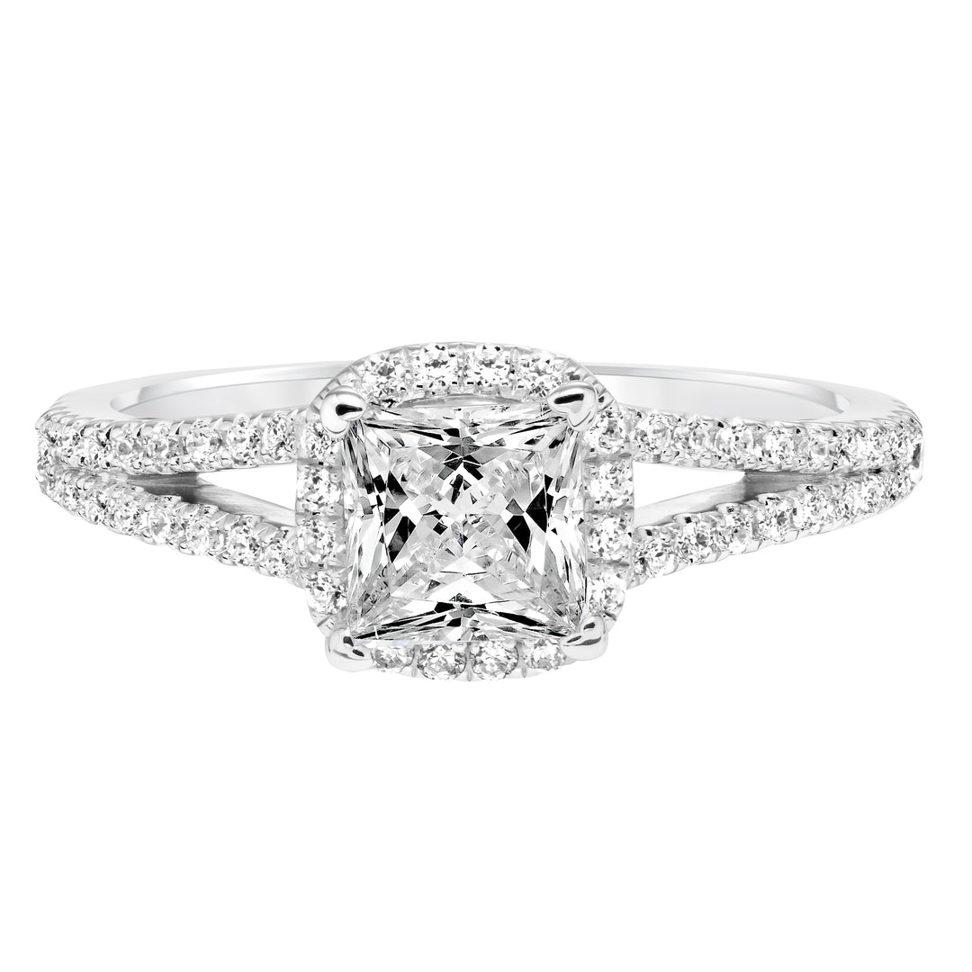 Classic Diamond Halo Split Shank Engagement Ring.  Center Stone is not included.
