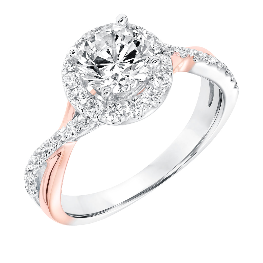 Contemporary Diamond Halo with Split Shank Engagement Ring