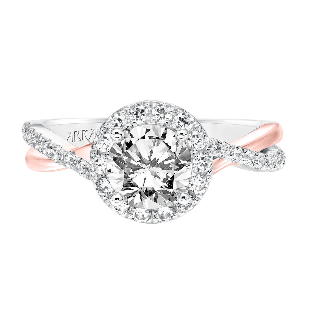 Contemporary Diamond Halo with Split Shank Engagement Ring.  Center Stone is not included.