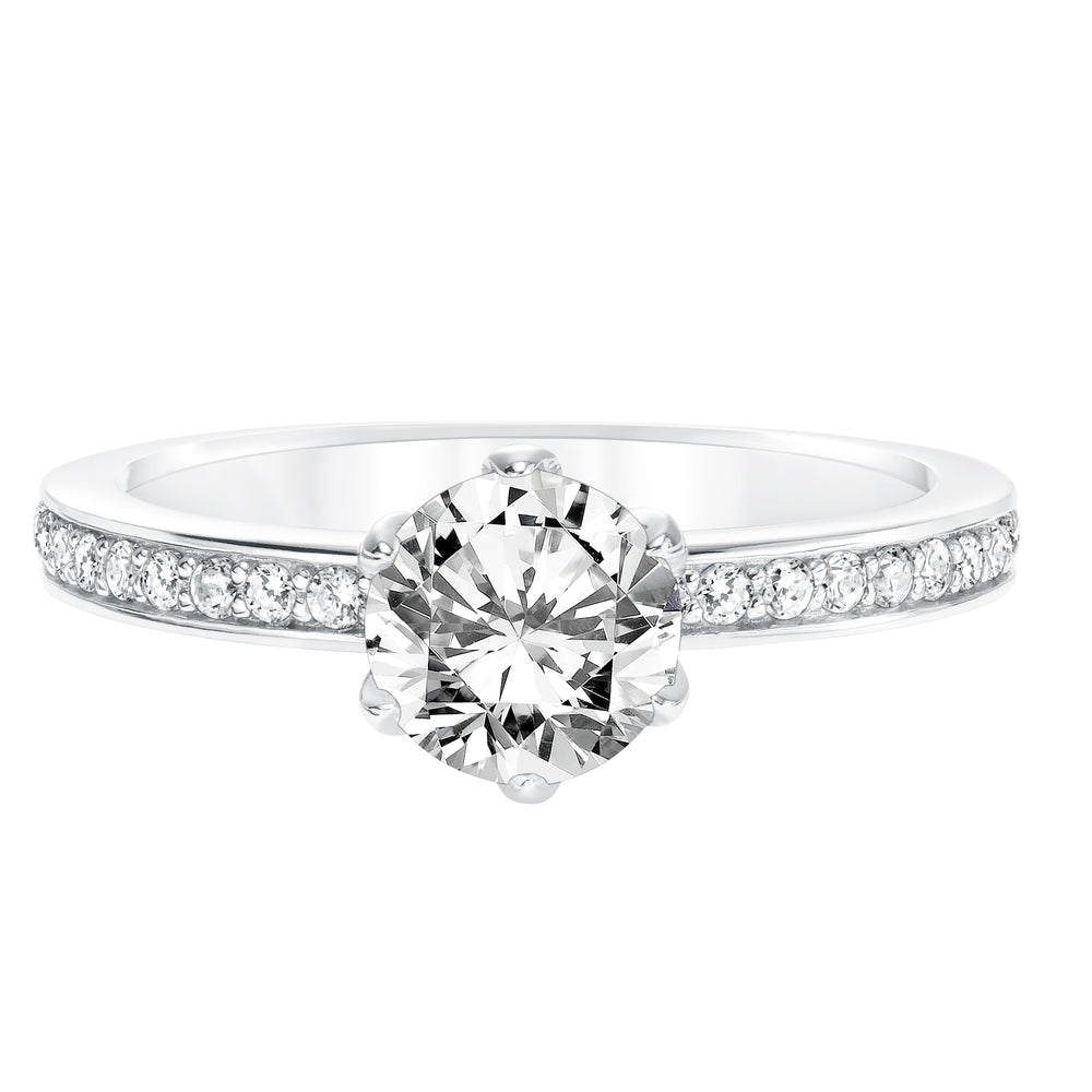Diamond Prong Set Engagement  Ring with Diamond Shank