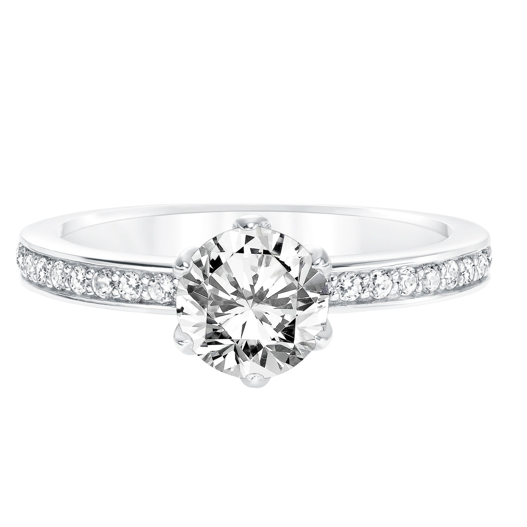 Diamond Prong Set Engagement  Ring with Diamond Shank