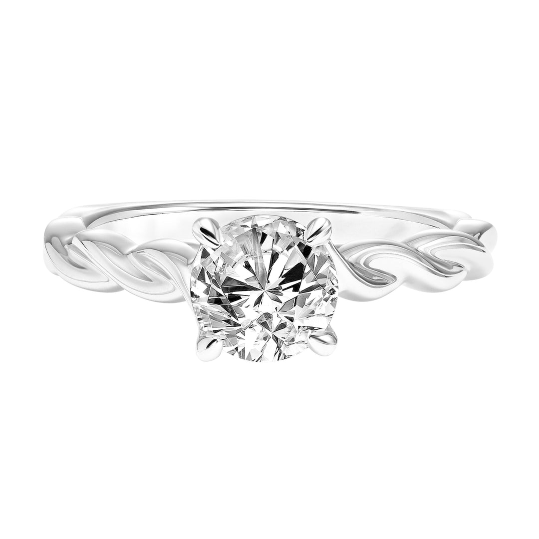 Diamond Solitaire Engagement Ring with Polished Twisted Shank and Bezel Diamond in Gallery.  Center Stone is not included.