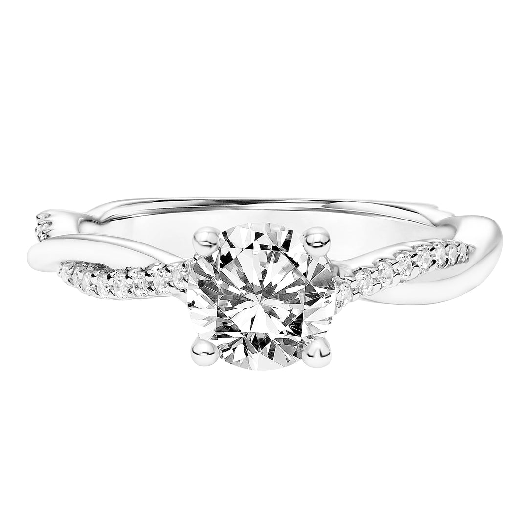 Diamond Prong Set Engagement Ring with Twisted Polished and Diamond Shank and Designed Gallery.  Center Stone is not included.