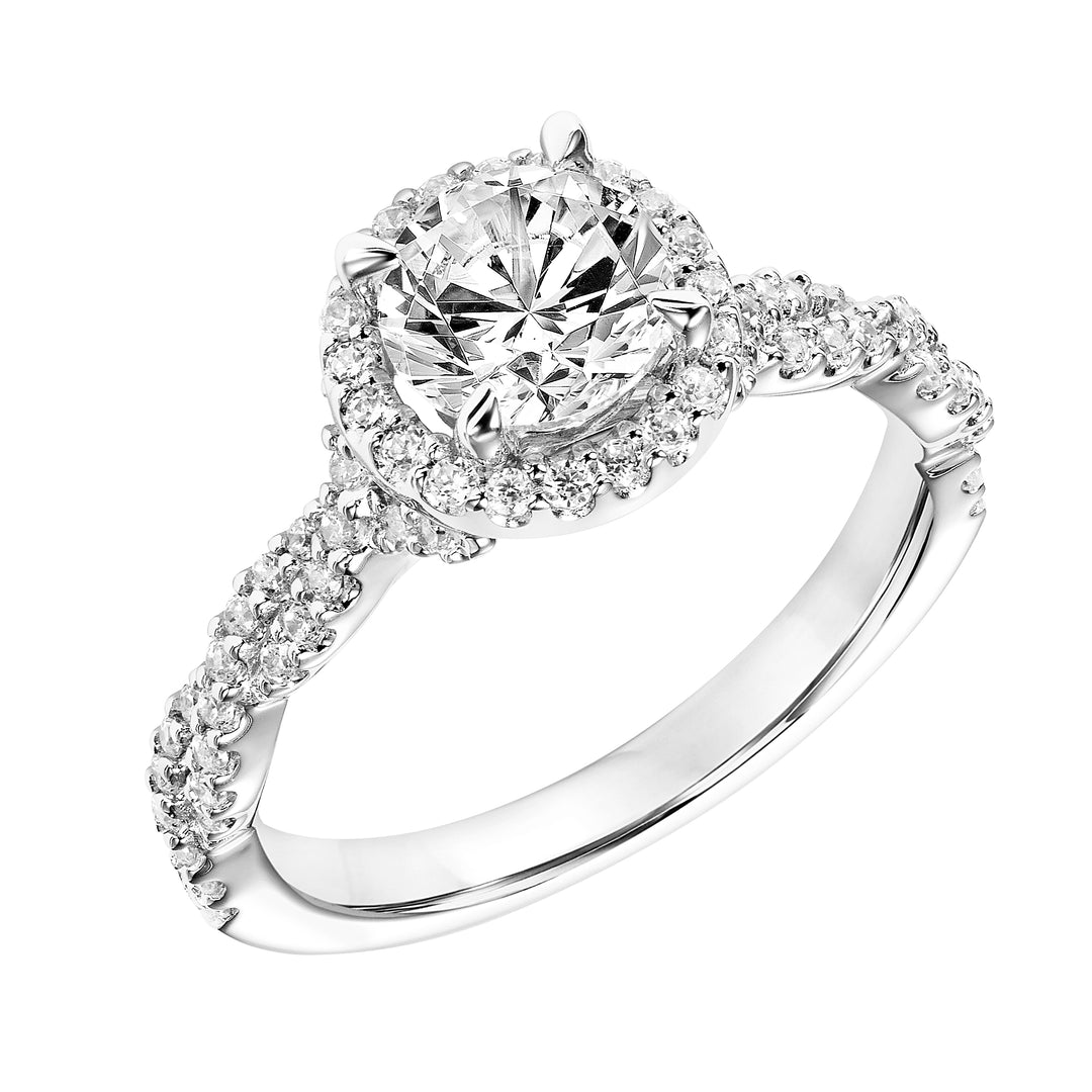 Diamond Halo Engagement Ring with Twisted Diamond Shank.  Center Stone is not included.