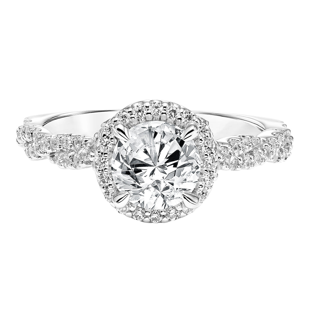 Diamond Halo Engagement Ring with Twisted Diamond Shank.  Center Stone is not included.