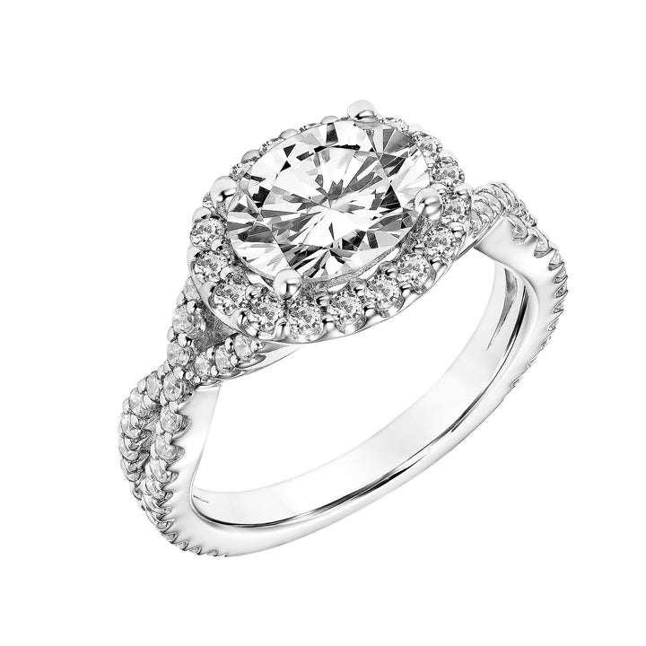 Diamond Halo Engagement Ring with Twisted Diamond Shank.  Center Stone is not included.