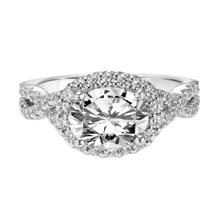 Diamond Halo Engagement Ring with Twisted Diamond Shank.  Center Stone is not included.