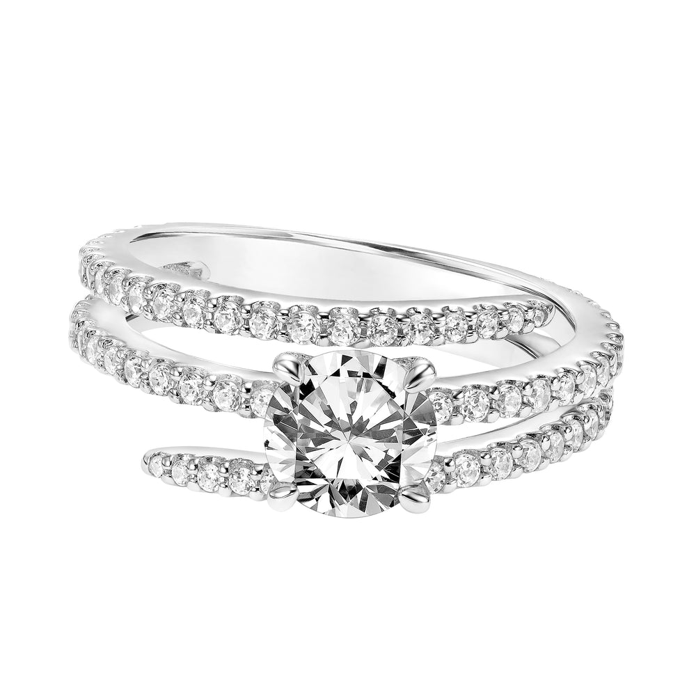 Three Stone Diamond Engagement Ring with Wrap Design Diamond Shank.  Center Stone is not included.