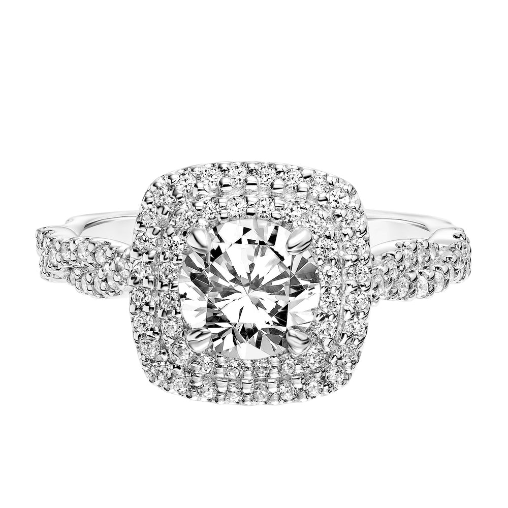 Double Row Diamond Halo Engagement Ring with Twisted Diamond Shank.  Center Stone is not included.