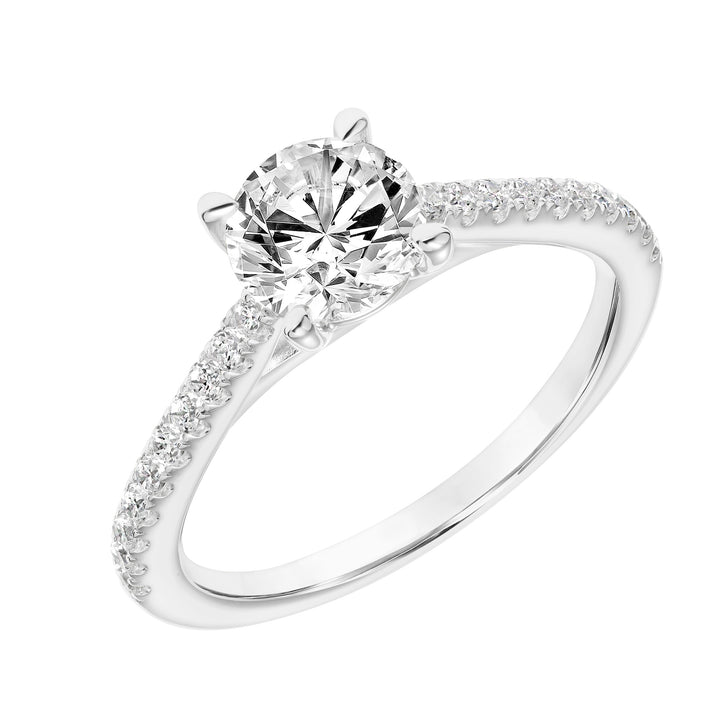 Classic Cathedral Setting Engagement Ring with Diamond Shank.  Center Stone is not included.
