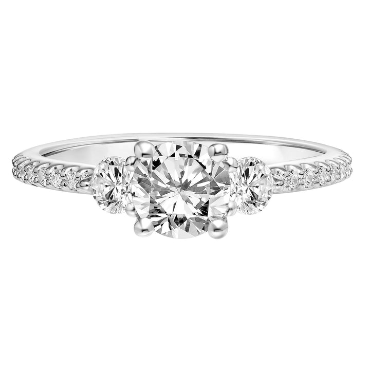 Three Stone Diamond Engagement Ring with Diamond Shank.  Center Stone is not included.