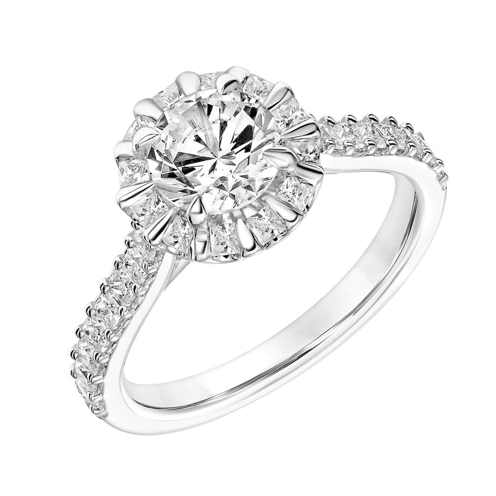 Diamond Engagement Ring with Princess Diamond Halo and Diamond Shank.  Center Stone is not included.
