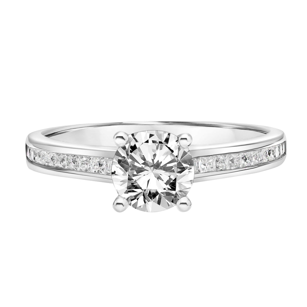 Diamond Engagement Ring with Surprise Diamond and Channel Set Princess Diamond Shank.  Center Stone is not included.