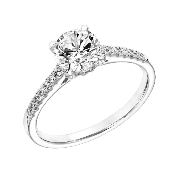 Classic Cathedral Setting Engagement Ring with Diamond Accented Basket and Diamond Shank.  Center Stone is not included.