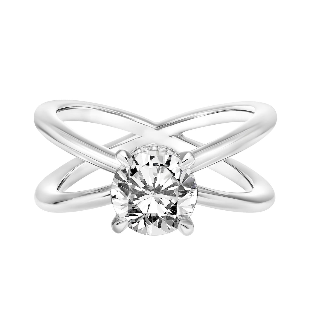 Diamond Solitaire Engagement Ring with Diamond Collar and X-Shape Polished Shank.  Center Stone is not included.