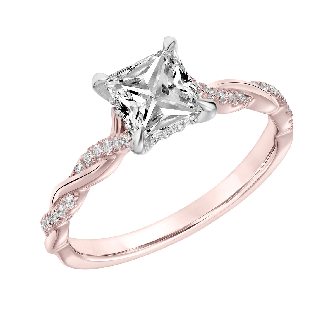 31-11117HRW-E.00 - Goldman - Princess Diamond Engagement Ring with Petitie Half Diamond Half Polished Twisted Shank