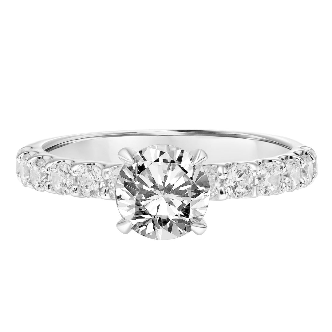 Clasic Engagement Ring with Hidden Diamond Halo and Double Shared Prong Diamond Shank.  Center Stone is not included.