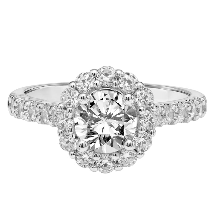 Diamond Halo Engagement Ring with Diamond Shank.  Center Stone is not included.