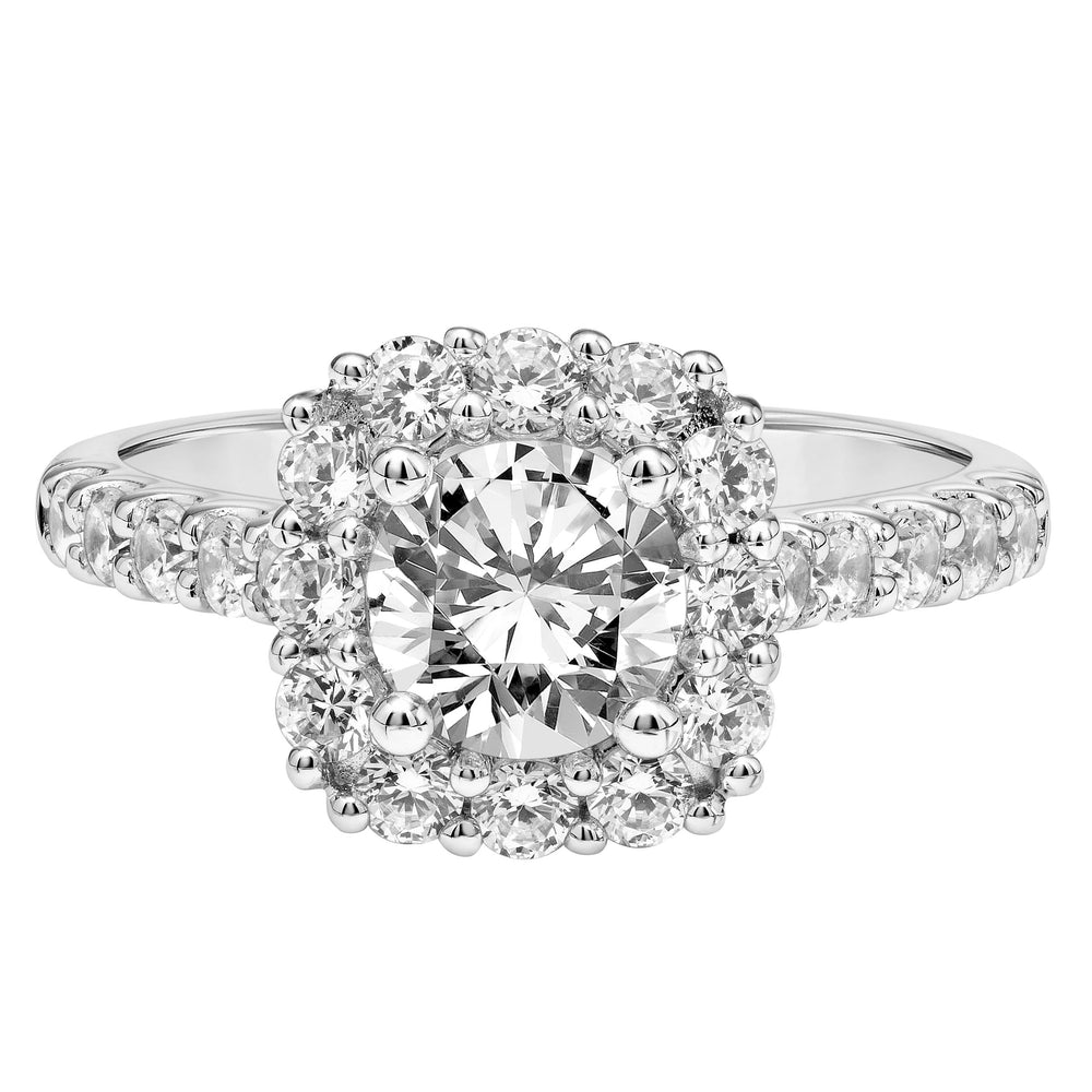 Cushion Shape Diamond Halo Engagement Ring with Diamond Shank.  Center Stone is not included.