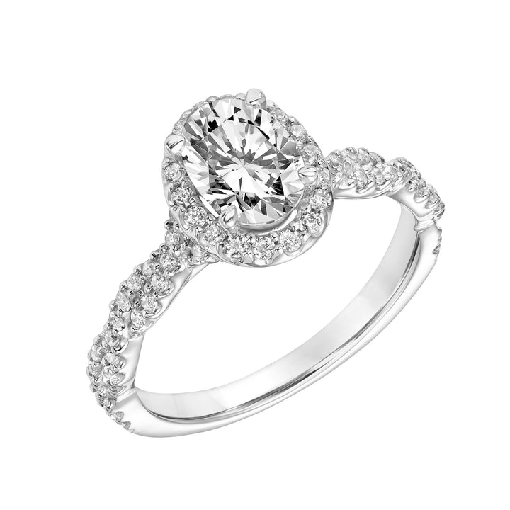 Contemporary Twist Halo Engagement Ring.  Center Stone is not included.