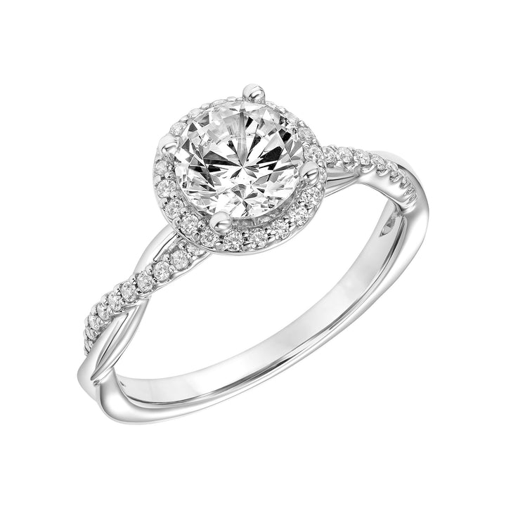 Contemporary Twist Halo Engagement Ring.  Center Stone is not included.