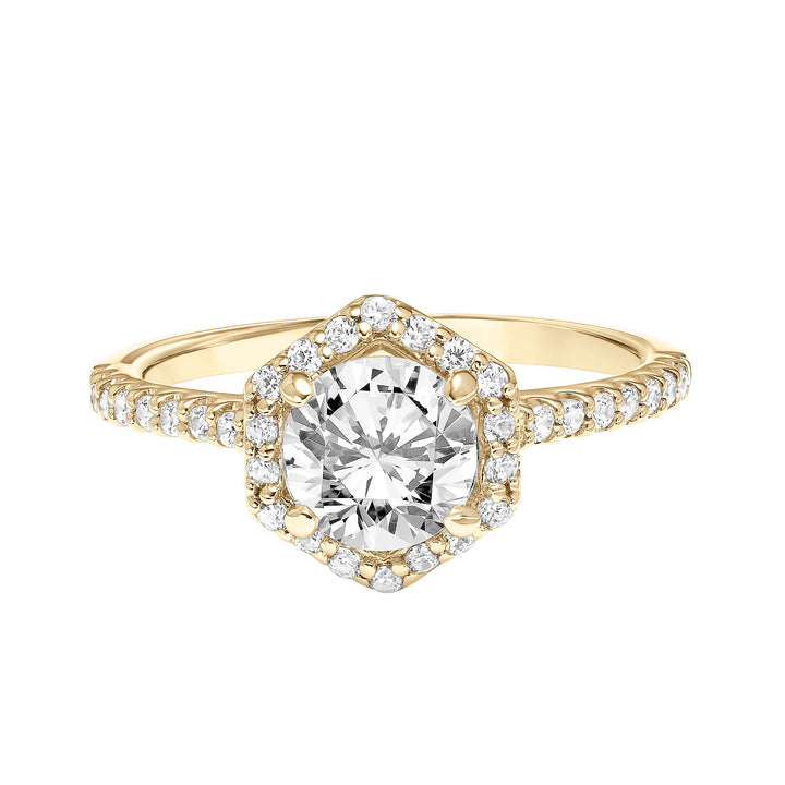 Contemporary Hexagon Halo Diamond Engagement Ring.  Center Stone is not included.