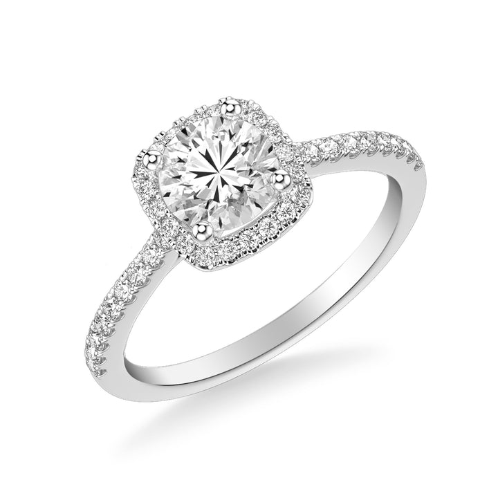 Classic Round Diamond Halo Engagement Ring with Diamond Shank.  Center Stone is not included.