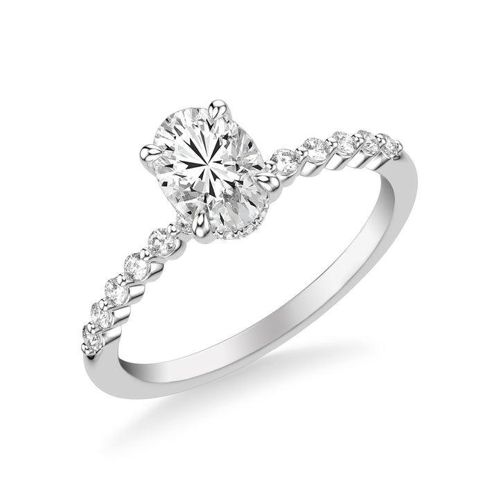 Classic Engagement Ring with Hidden Diamond Halo and Single Shared Prong Diamond Shank.  Center Stone is not included.
