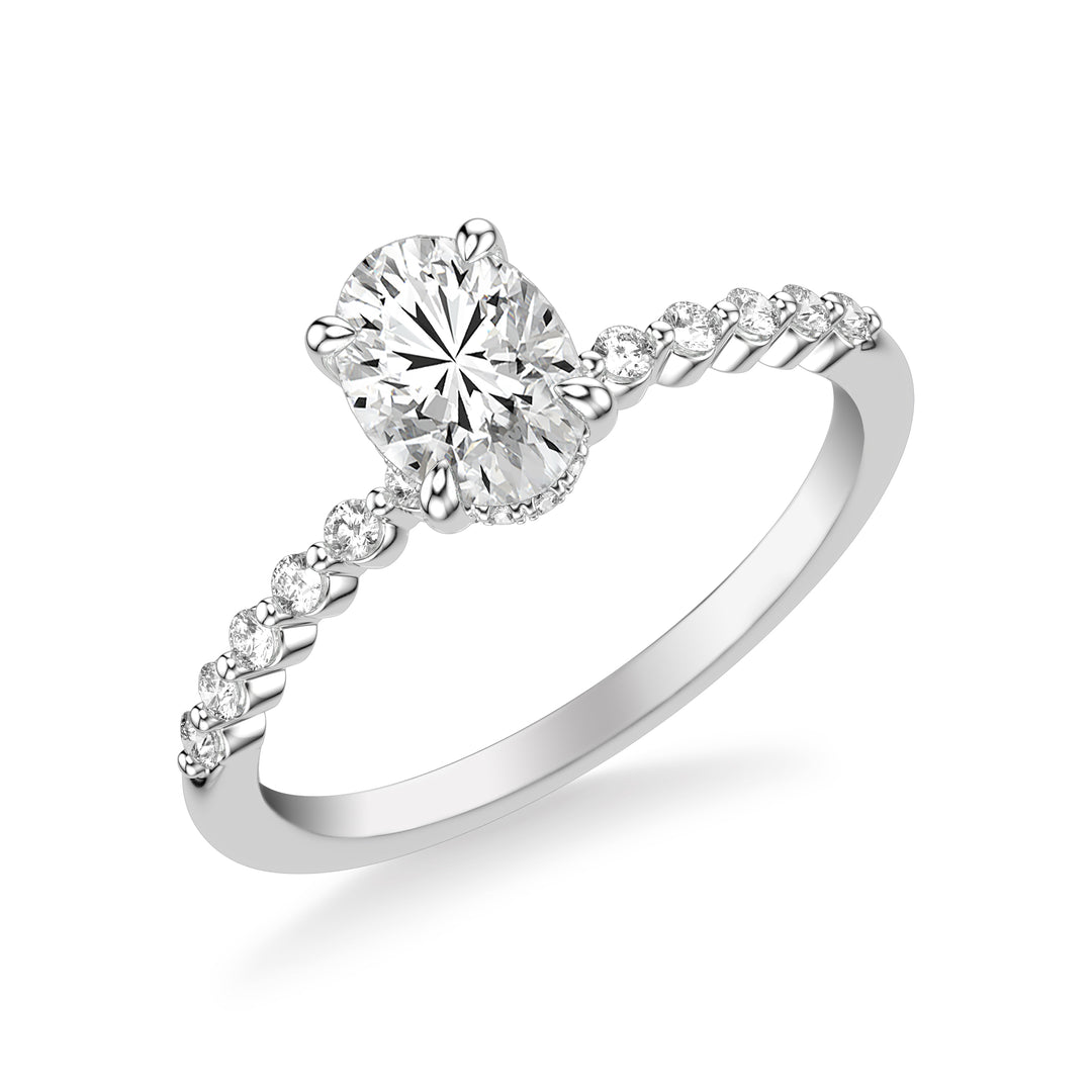 Classic Engagement Ring with Hidden Diamond Halo and Single Shared Prong Diamond Shank