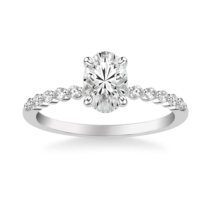 Classic Engagement Ring with Hidden Diamond Halo and Single Shared Prong Diamond Shank