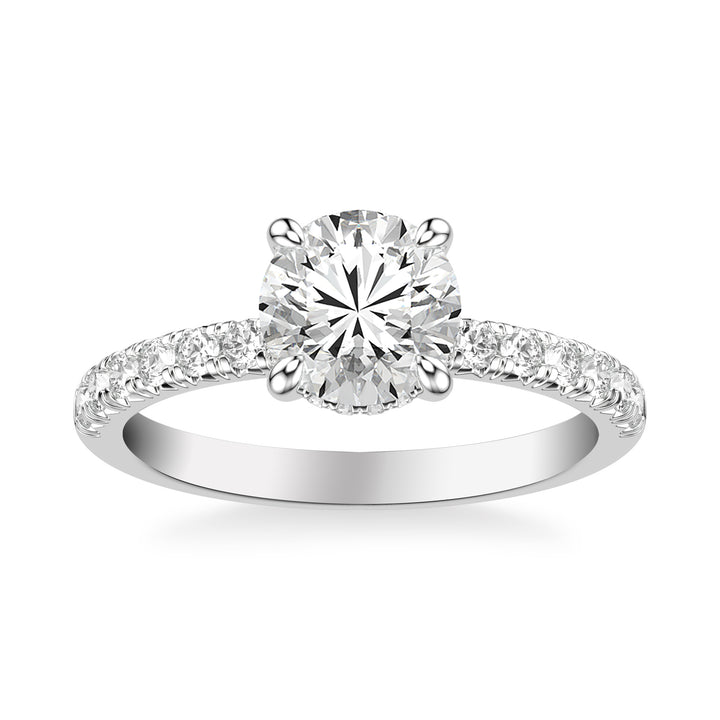 Classic Engagement Ring with Hidden Diamond Collar and Diamond Shank.  Center Stone is not included.