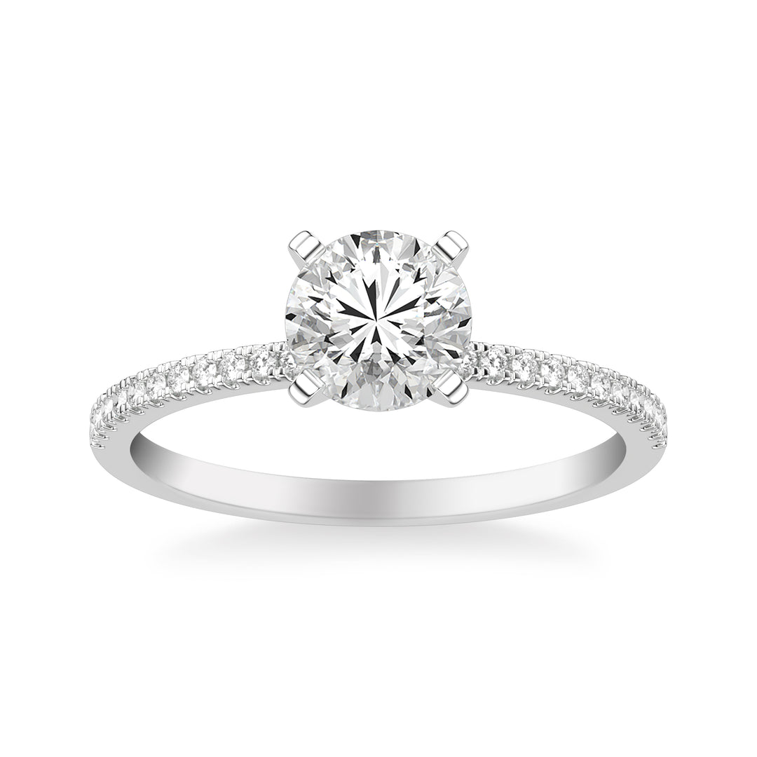 Classic Solitaire Engagement Ring with Diamond Shank.  Center Stone is not included.