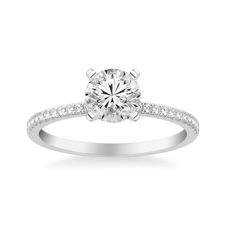 Classic Solitaire Engagement Ring with Diamond Shank.  Center Stone is not included.